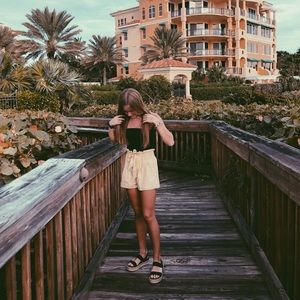 Yellow and White Pinstripe Shorts